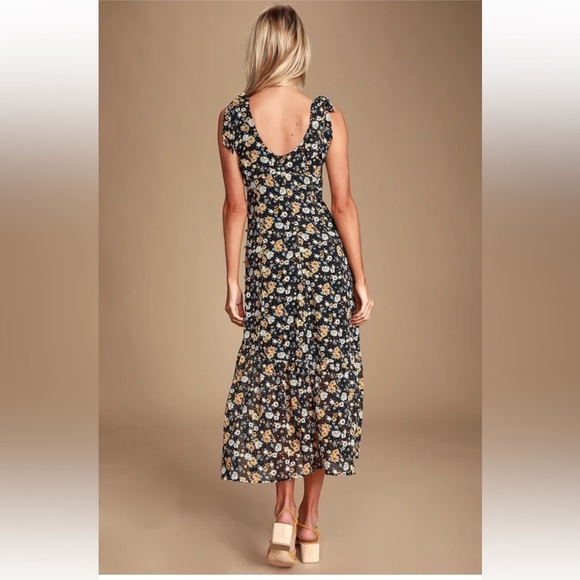 Lulus Quite a Sight Black Floral Print Tie-Strap Midi Dress - Picture 2 of 8
